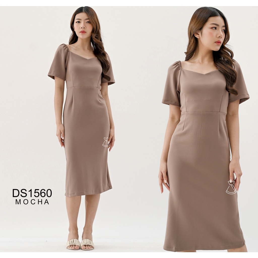 DS1560 - Dress Midi Korean Look Dress Party Scuba