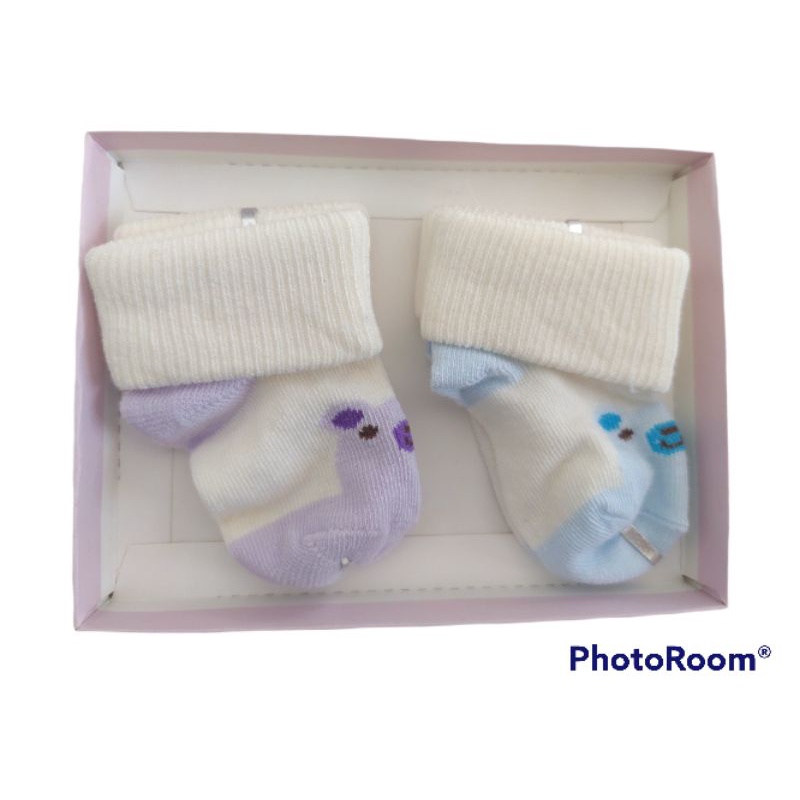 Kaos Kaki Bayi 2 in 1 Import 0-3 Bulan Kemasan Box || Kaos Kaki Korea Newborn 2in1