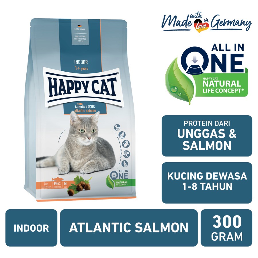 Happy Cat lndoor Atlantic Salmon 300gr - Makanan Kucing Dewasa