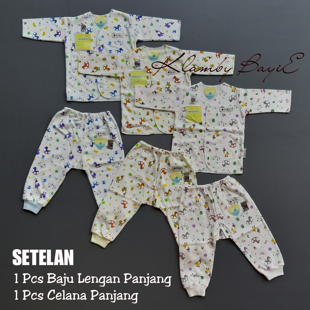 Setelan Baju Lengan Panjang dan Celana Panjang Bayi RUBY SNI Motif / Baju Bayi Baru Lahir Murah Baby