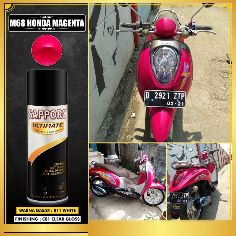 SAPPORO ULTIMATE M68 HONDA MAGENTA CAT SEMPROT SPRAY PAINT WARNA PINK saporo tahan bensin bukan merk