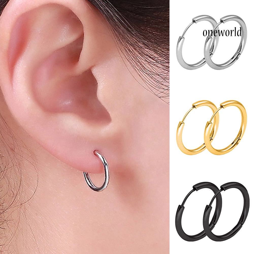 OW@ 1 Pair Stainless Steel Fashion Punk Unisex Ear Hoop Circle Earrings Jewelry Gift