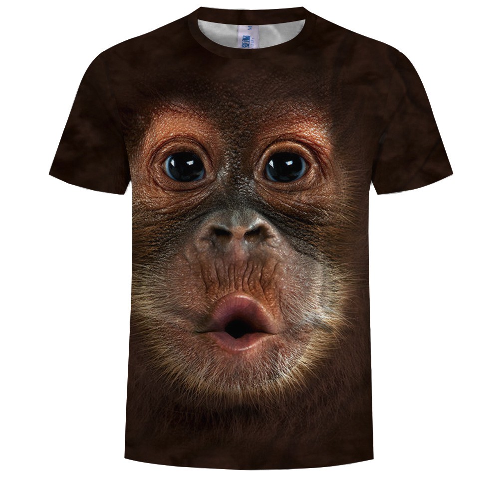 Eropa Dan Amerika Gaya Pria T Shirt Hewan Monyet 3d Wajah Monyet