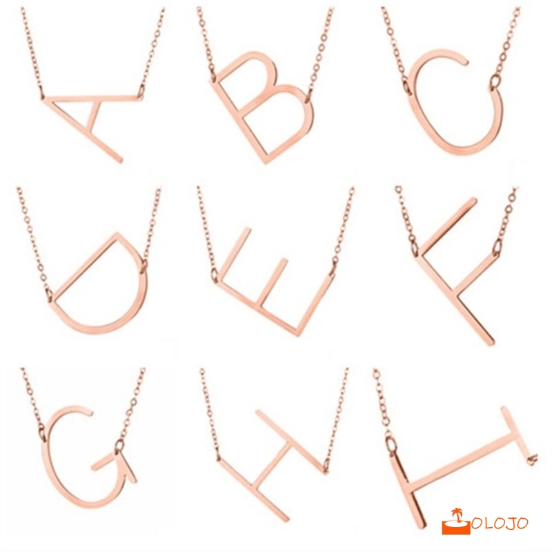 OLOJO  COD  100% Kalung Titanium Anti Karat 18K Emas Alfabet bahasa Inggris Liontin Necklace