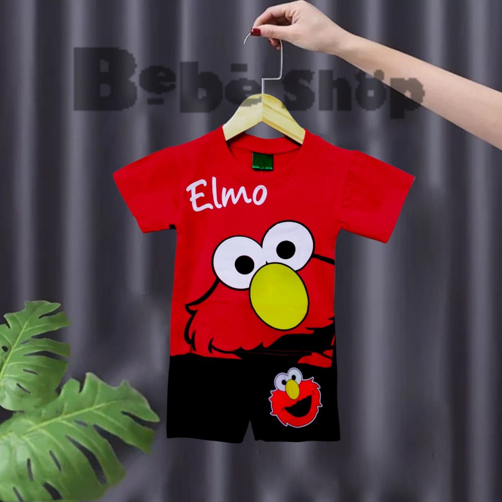 Setelan Baju Anak Karakter Elmo bahan Katun Usia 0 Sampai 10 Tahun