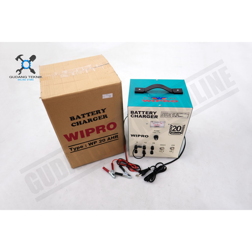 Charger Aki Mobil Motor WIPRO 20AH / Baterai Charger 20AH / Cas Accu 20 AH