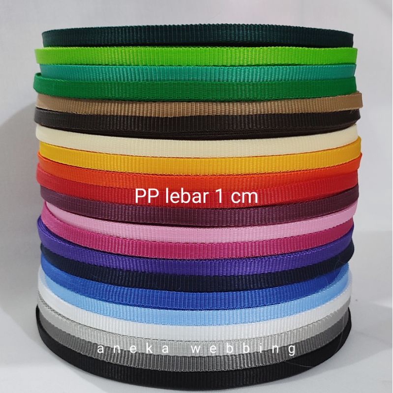 1 Rol webbing 1 cm bahan PP (polipropilena) tali botol / lanyard 33m ketebalan 1.2mm