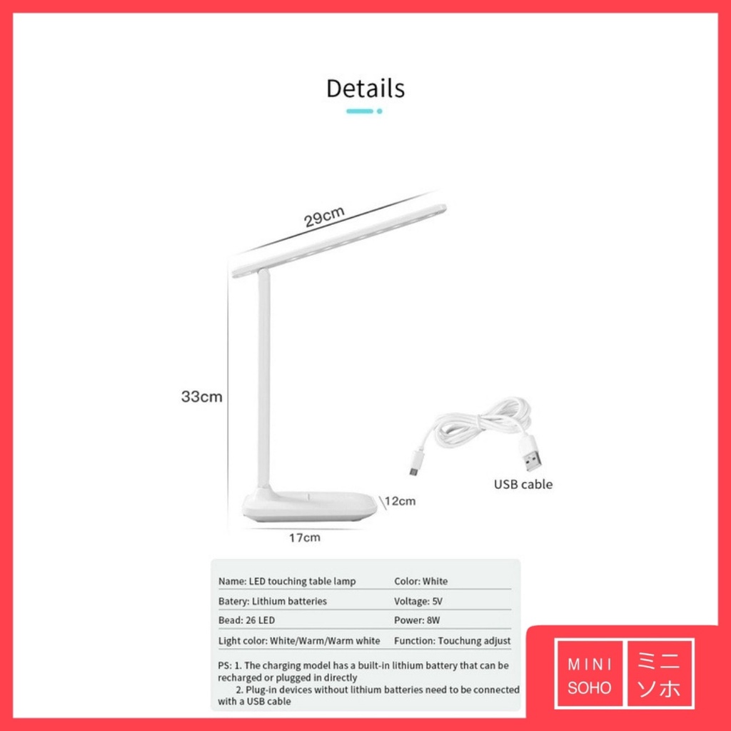 Lampu Meja LED Baca Belajar Kerja Lipat Praktis Bisa Dicharge Rechargeable Recharge Light Desk Lamp Work Study