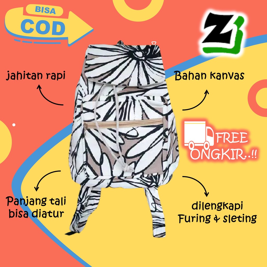 Tas ransel wanita cewek Perempuan Cewe remaja Sekolah kuliah kerja kanvas kekinian serut murah A6-matahari