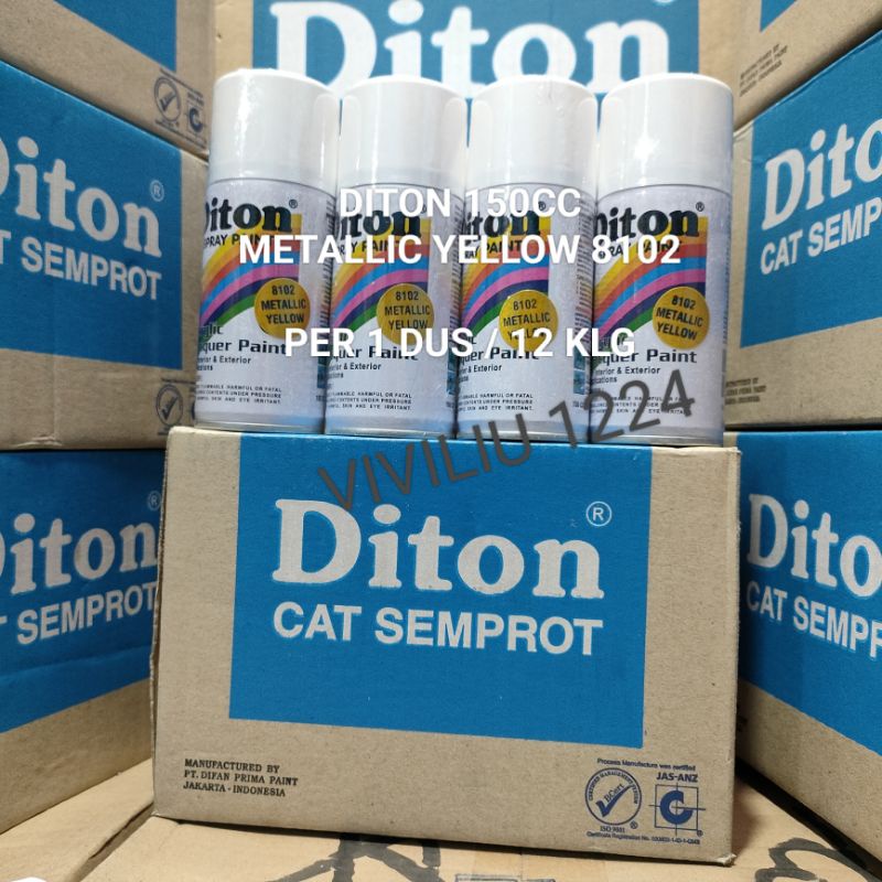 Pilok Cat Diton Metallic Yellow 8102 Per 1 Dus / 12 Klg Kuning Metalik 150cc Harga Per 1 Dus (12) Cat Semprot Diton 150cc Pilok Diton Pilox Diton Cat Diton 150cc