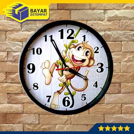 Jam Tempel Dinding Wall Clock Murah Kartun MONYET MONKEY (MF2052)