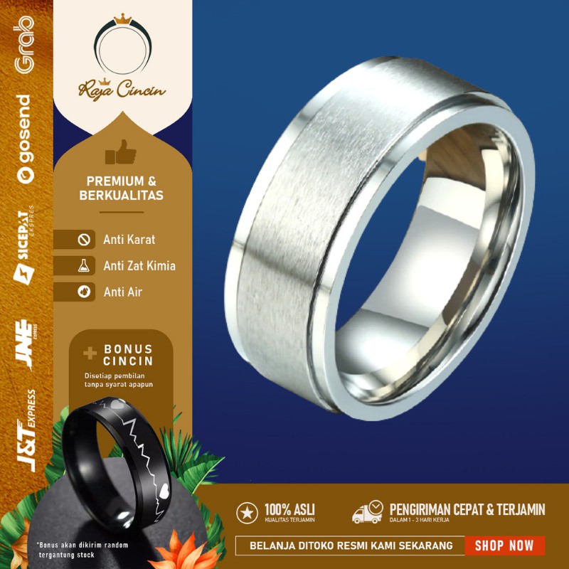 Cincin Titanium Perak Pria Wanita Hitam Mewah Keren Polos Cowo