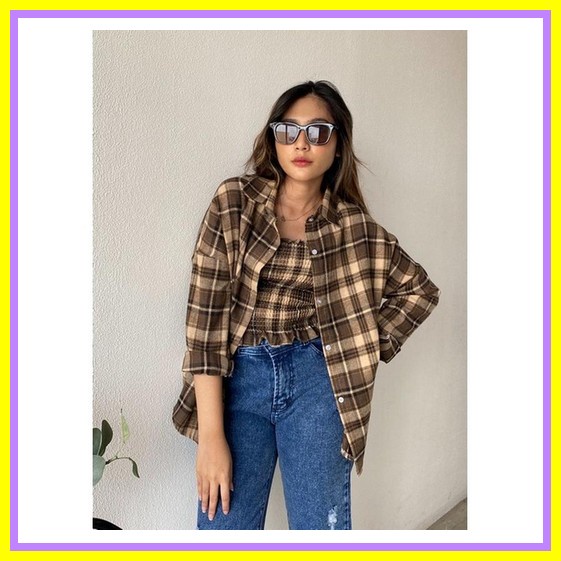 Flanel Oversize Kemeja Oversize Flanel Cewek Kemeja Casual  Oversize Flanel Bestseller Bahan Adem Ke