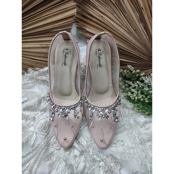 sepatu wanita wedding Merisa rosegold 7cm kaca