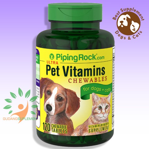 Piping Rock ULTRA PET SUPPLEMENTS FOR DOGS & CATS -- 120 Tablet Kunyah -- Multivitamin Anjing Kucing