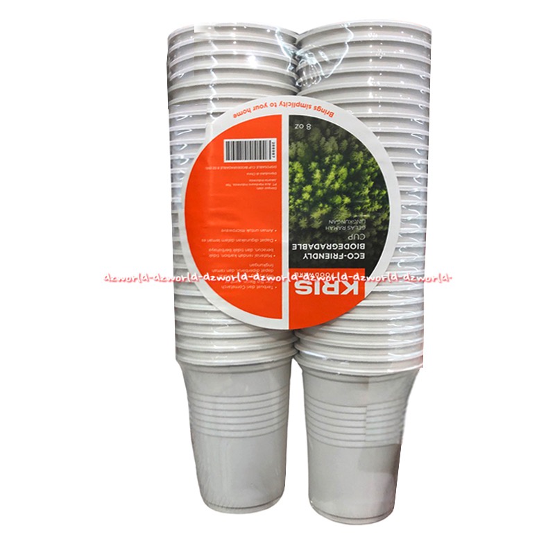 Kris Foodware 8oz Eco Friendy Biodegradable 50pcs Cup Gelas Plastik Sekali Ramah Lingkungan