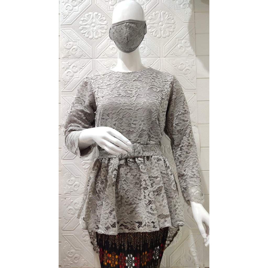 KEBAYA BRUKAT ATASAN KUALITAS PREMIUM MODEL OURORA  M L XL REAL PICT-ABU/SILVER1