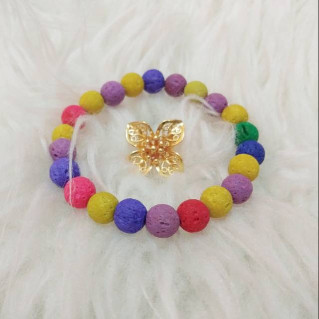 Gelang Batu Lava Warna 8mm Elastis