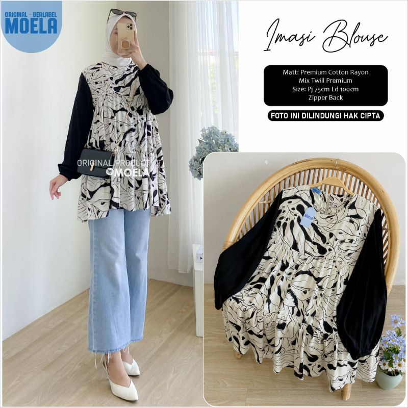 ELETA JIOLA KIKEN IMASI MIUTI NISLA OIRIS PIPRE BLOUSE BY MOELA BERLABEL | BAJU ATASAN BLOUSE WANITA JUMBO MOTIF BUNGA ABSTRAK CANTIK OOTD KEKINIAN TRENDY | LD 100-Imasi