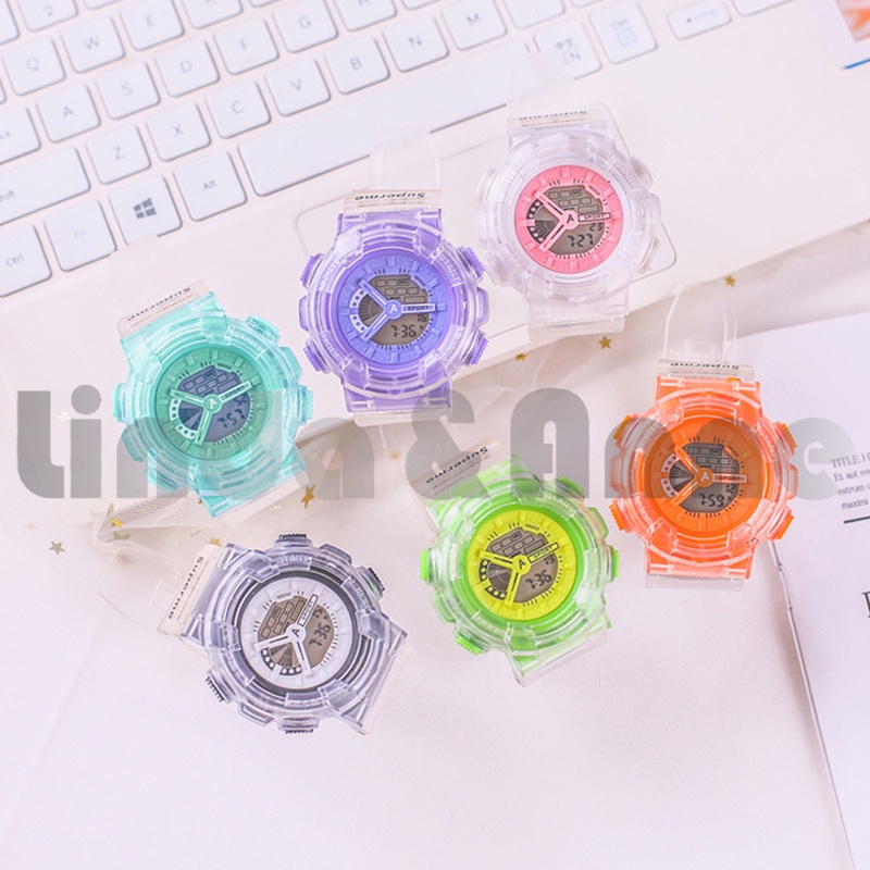 Jam Tangan Digital Wanita Dan Pria Strap Rubber Transparan Gaya Korea / Jam Tangan Rubber Transparan