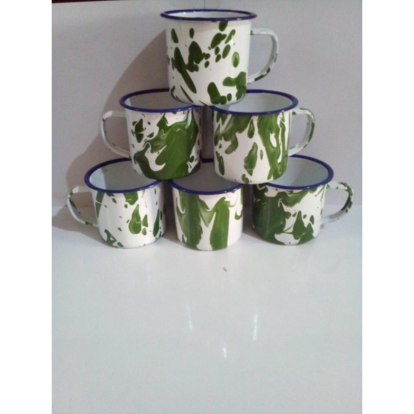 cangkir seng enamel jadul lurik/blirik-cangkir minum 7 cm-cangkir kopi 6 (pcs)-cangkir lucu keren