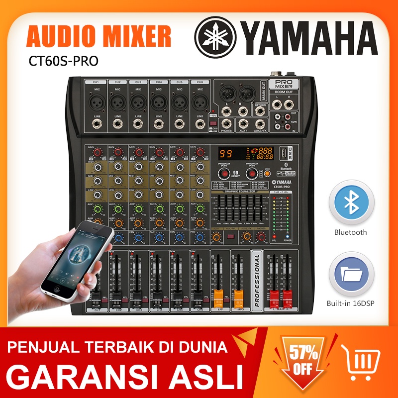 Pengaduk Audio Profesional  CT60S-PRO Efek 99DSP bawaan EQ equalizer 2-lapisan 7-band Mendukung pemutaran Bluetooth/USB/MP3