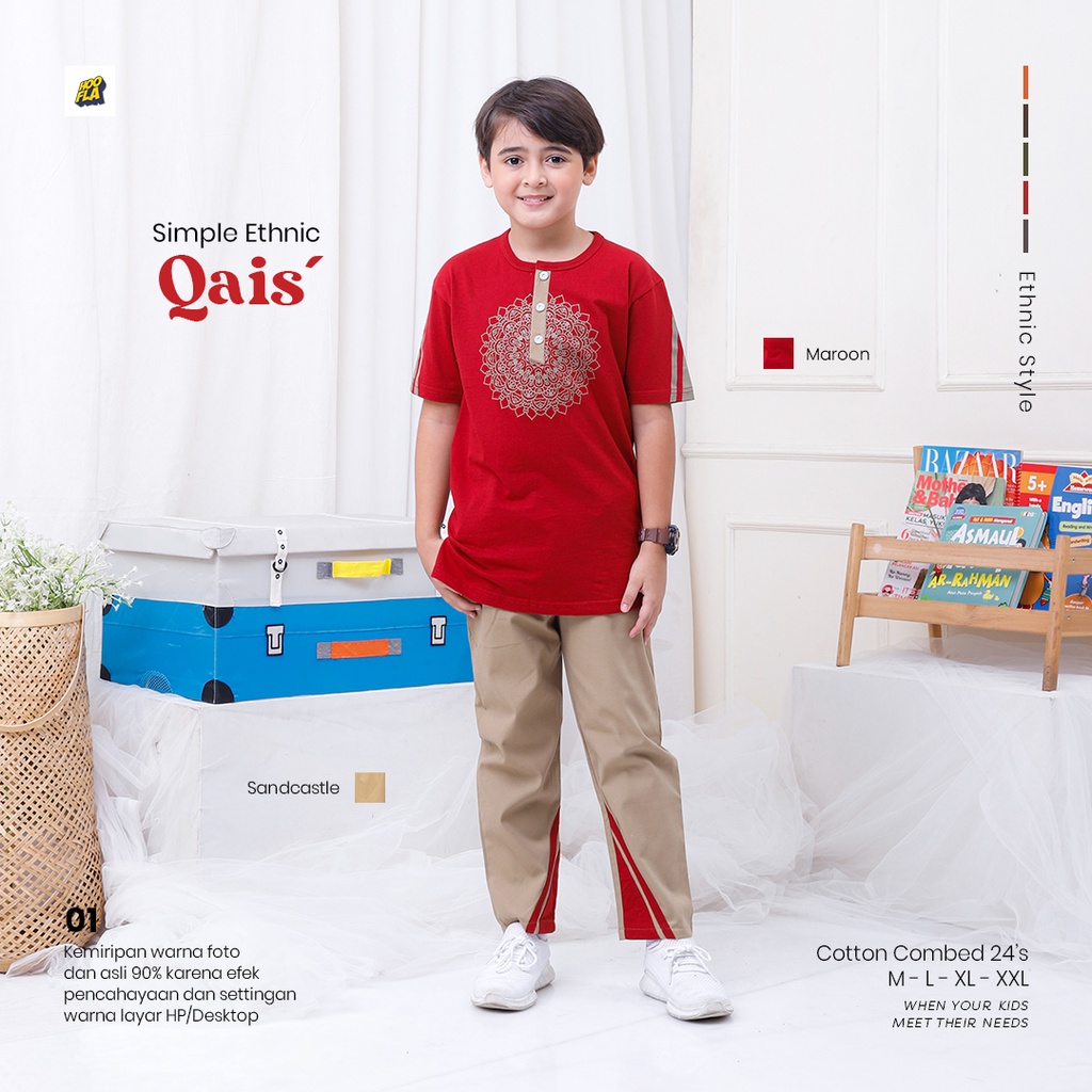 Hooflakids baju setelan anak muslim laki laki Tanggung Simple Ethnic Qais