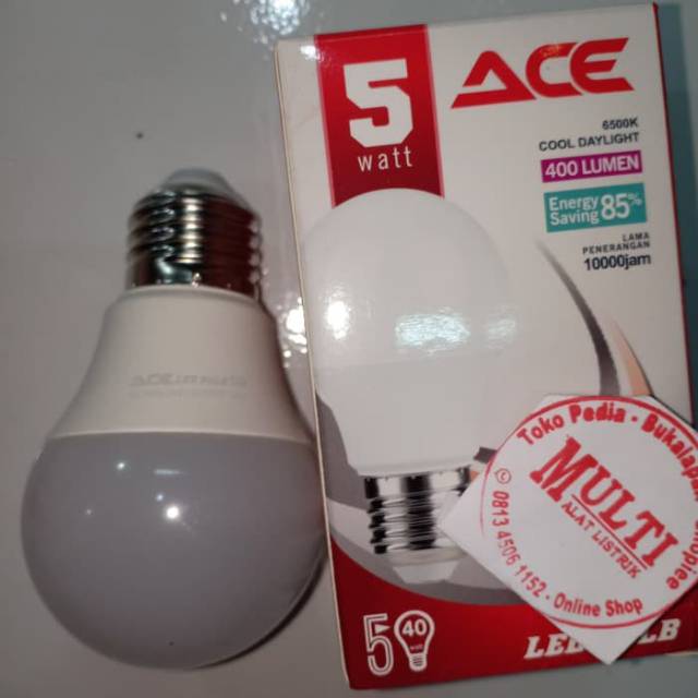 Lampu garansi led ACE 5w led bulb super terang 5watt led ace