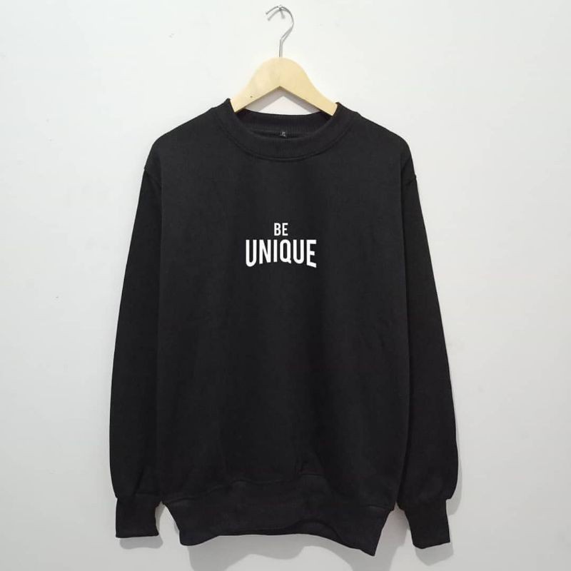 Sweater Crewneck Pria & Wanita Be Unique Hitam/Crewneck Murah/Crewneck Distro/Crewneck Oversize/Crew
