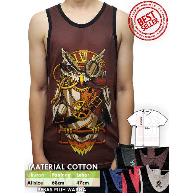 Kaos Singlet Distro 3D Tshirt Cowok Murah Baju Pria Full Print Diskon Best Seller Burung Hantu