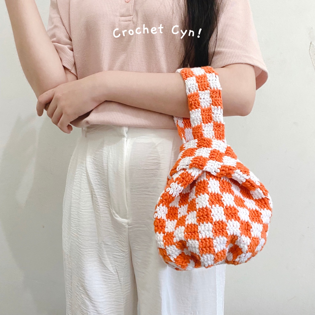 Japanese Knot Bag Crochet / Crochet Bag / Knot Bag / Checkered Bag / Checkered Crochet Bag