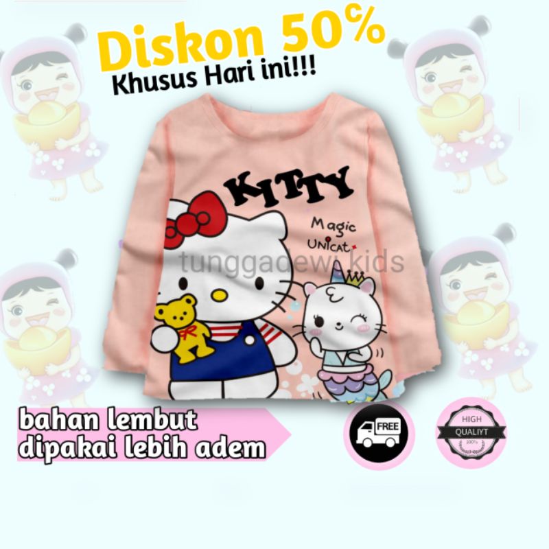Kaos Lengan Panjang Anak Perempuan Cewek Bahan Katun Usia 1-9 Tahun
