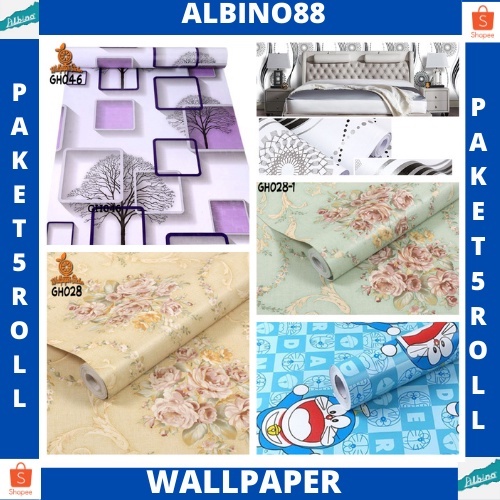 PAKET 5 ROLL Wallpaper Sticker Dinding Walpaper Stiker Ruang Tamu Walpeper Tembok Kamar Tidur Motif SALUR PREMIUM 3D ALBINO88