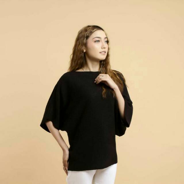 SWEATER RAJUT BATWING WANITA ORIGINAL GEN KNIT GK BATWING HITAM