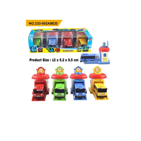 4 PCS TAYO THE LITTLE BUS GARAGE LAUNCHER PUSH N GO GARASI ROGI LANI GANI MAINAN ANAK 1 SET