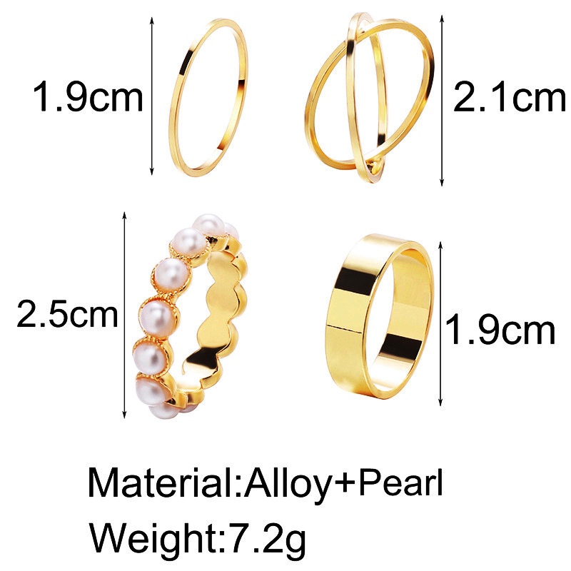 4pcs/set Fashion Vintage Hias Mutiara Cincin Set Wanita Perhiasan Pesta Harian Jari Perhiasan Aksesoris