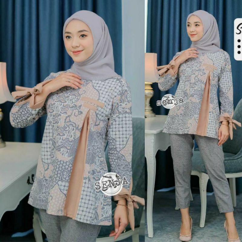 tey-17 Batik wanita ASJ SA HRB026 Kenongo Kemeja Tosca Pendek-SYAKIRA COKLAT