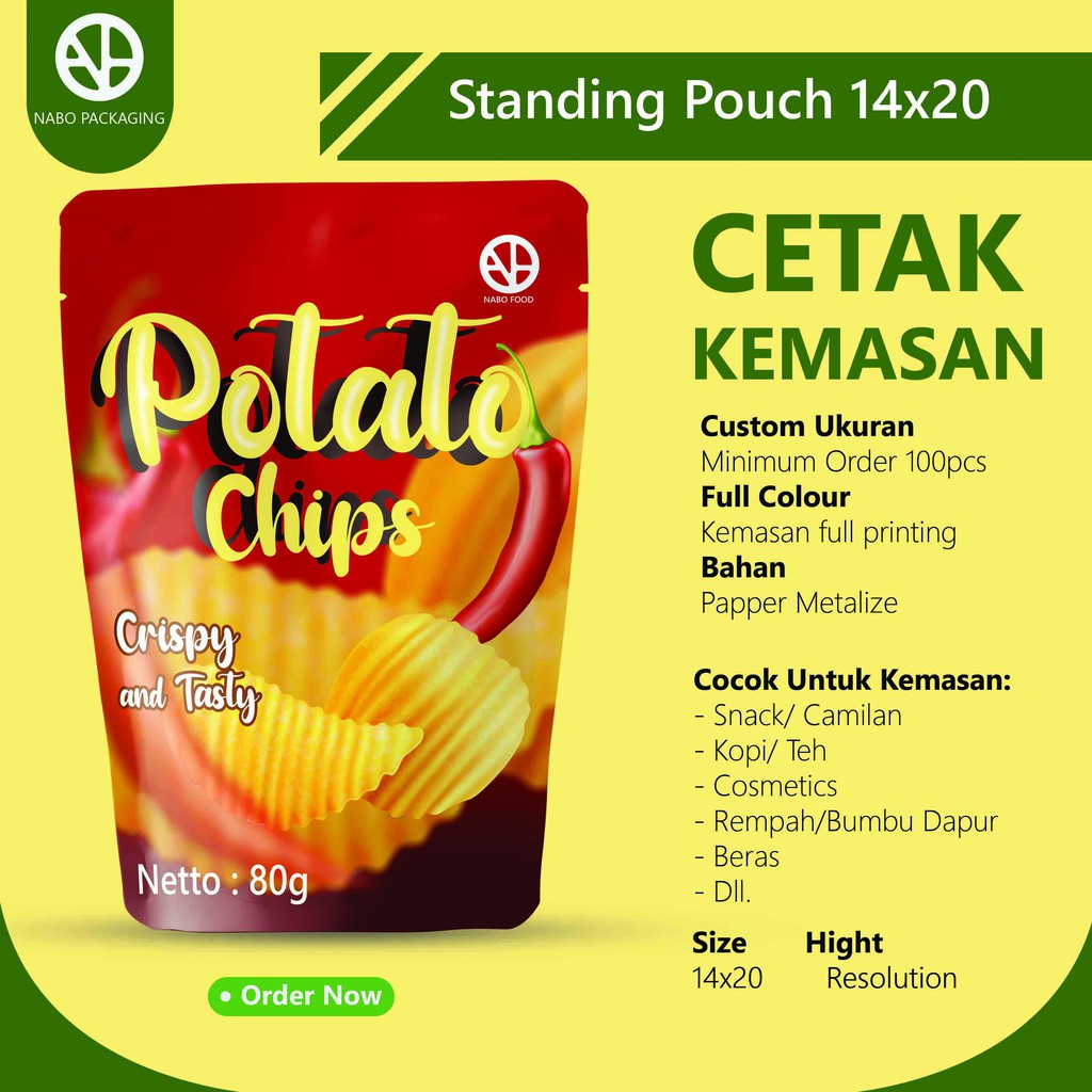 Cetak Kemasan Full Printing Satuan Standing Pouch  Makanan 14x20cm