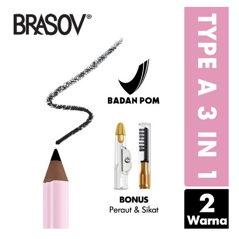 BRASOV Eyebrow Pencil / Brush - Pensil Alis + Sikat + Serutan Rautan / 2in1 3in1 Auto / Type A B / Black Brown