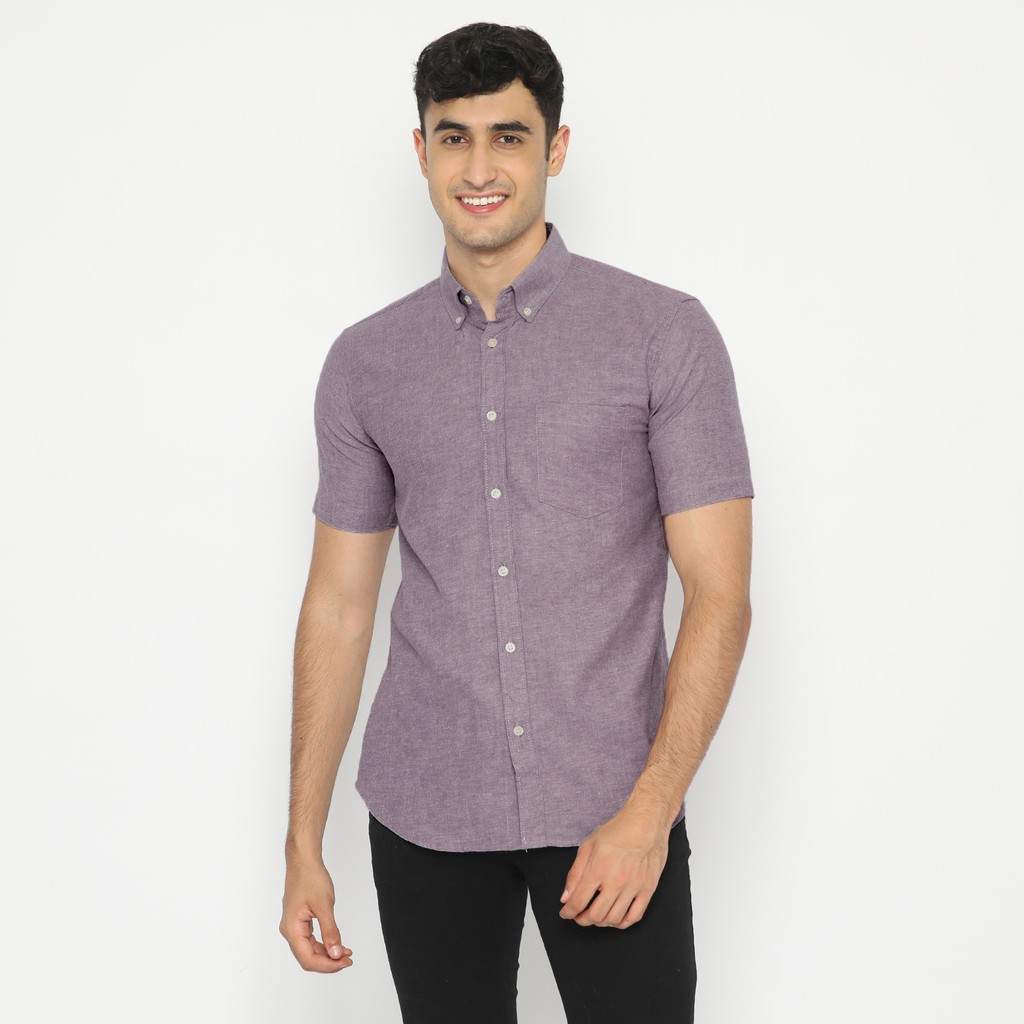 Kemeja Lengan Pendek Pria // Platini Kemeja Pria Polos Lengan Pendek Katun Oxford Mauve 1069