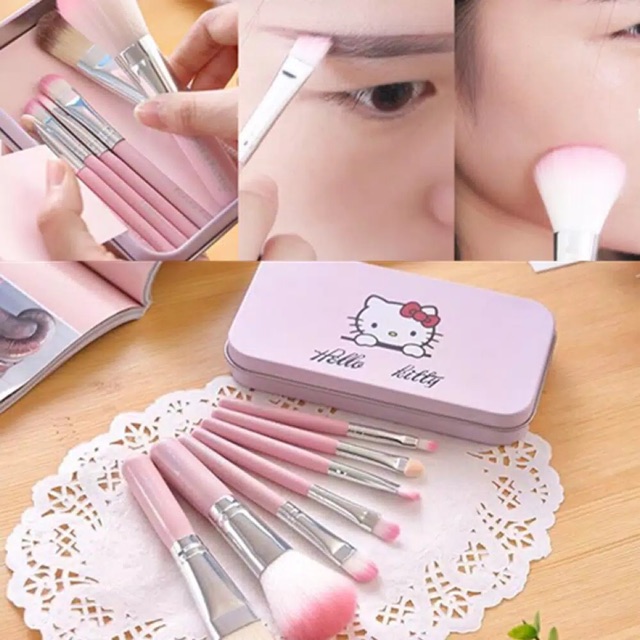 ✿ELYSABETHME✿ a͓̽k͓̽s͓̽e͓̽s͓̽o͓̽r͓̽i͓̽s͓̽ Hello kitty set kuas kaleng 7in1 imut import untuk aplikasi blush on bedak eyebrow eyeshadow bahan berkualitas lembut