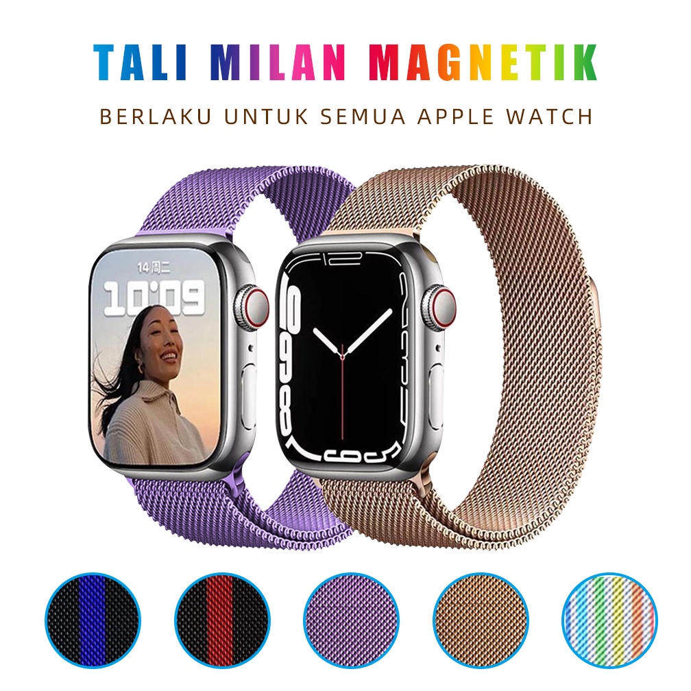 Tali Magnetik Milanese Stainless Steel Pria/Wanita Untuk Apple Watch 38/40/41mm,42/44/45mm Tali Jam