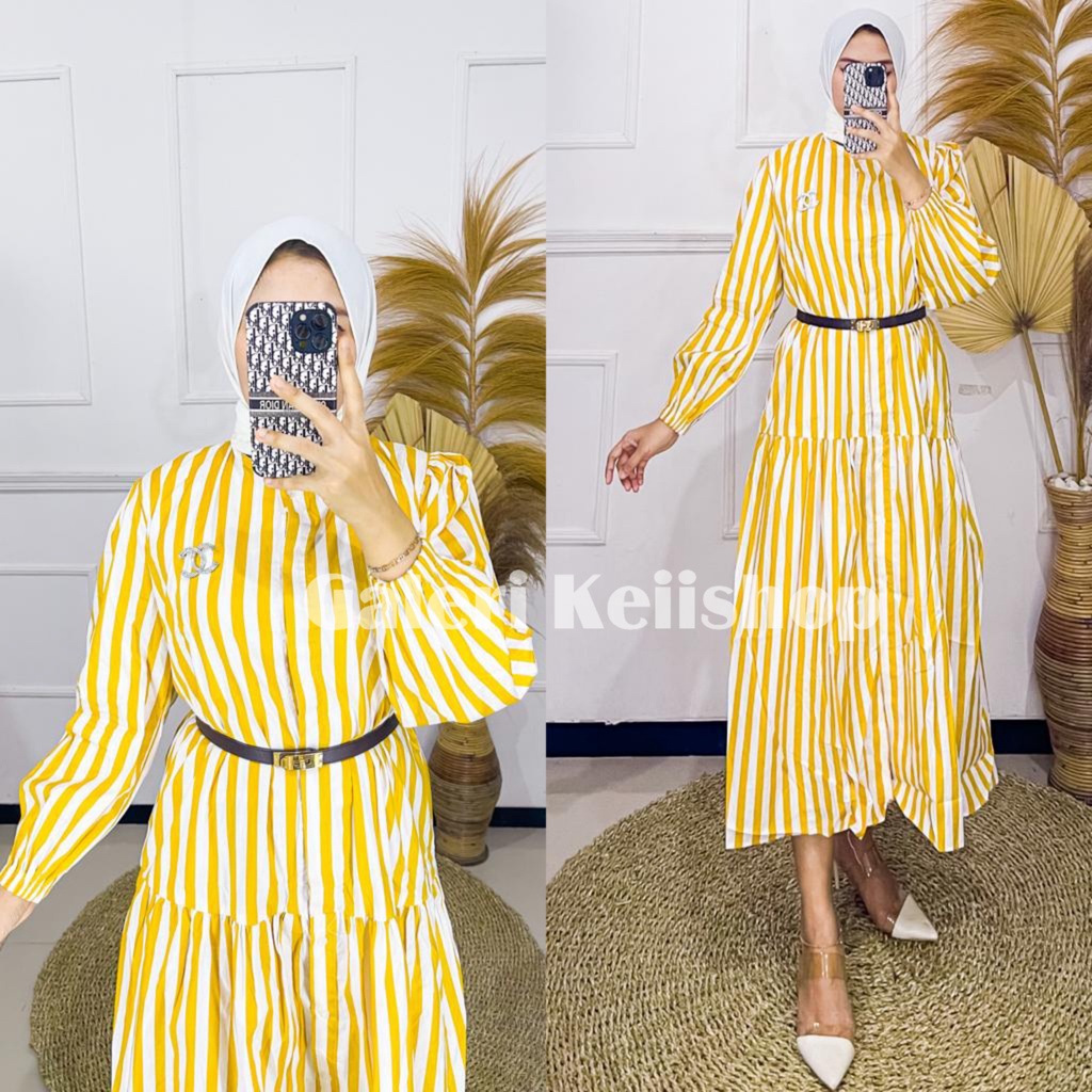 Cecila Dress / Midi Dress Busui Motif Garis Katun Import _ Galeri Keiishoop