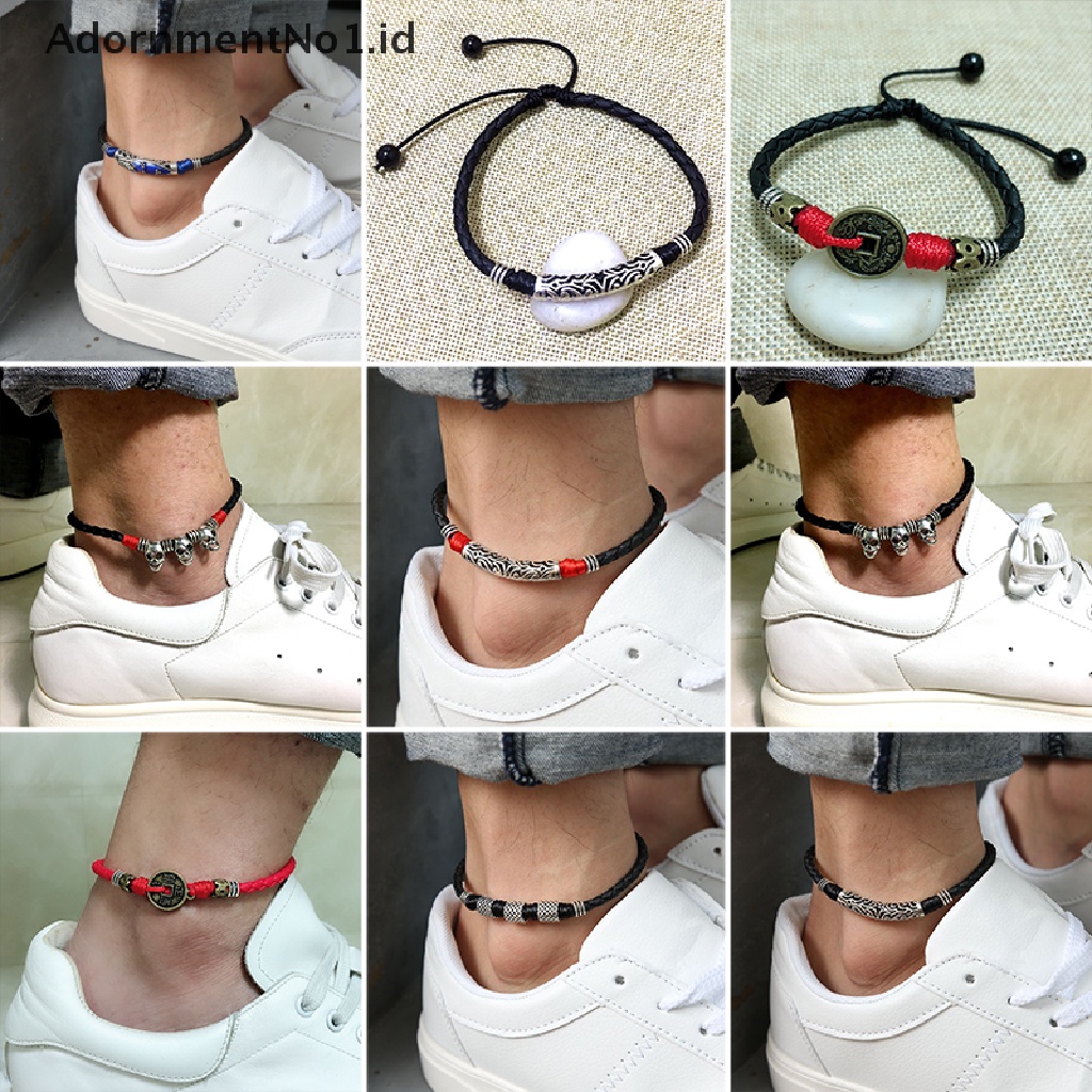 (AdornmentNo1) Gelang Kaki Tali Lilin Handmade Adjustable Untuk Pria