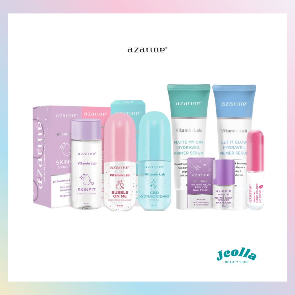 AZARINE VITAMIN LAB (Magic Colour Lip Serum, Instant Glow Peel Off Nail Polish, Let It Glow Hydraveil Primer Serum, Matte My Day Hyraveil Primer Serum, CBD Hydraoxidant Ampoule, Bubble on Me Deep Mask Cleanser, Skinfit Essence Toner)