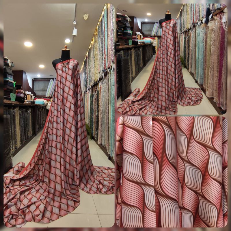 Kain Sutra Silky Motif Geometric Merah