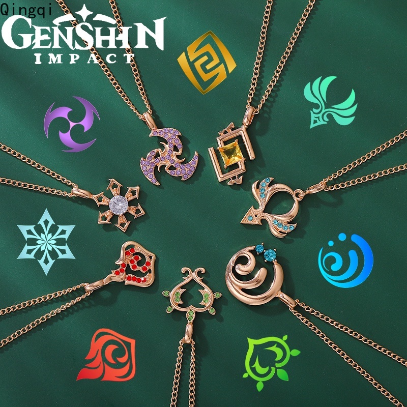 Kalung Rantai Bahan Alloy Warna Emas Desain Anime Genshin Impact Inspired Geo Anemo Pyro Untuk Hadiah Teman