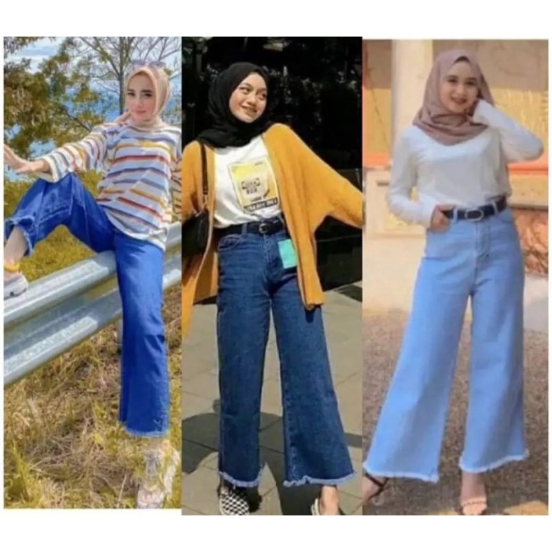 Celana jeans kulot highwaist/ Celana jeans kulot rawis/ Celana jeans panjang wanita