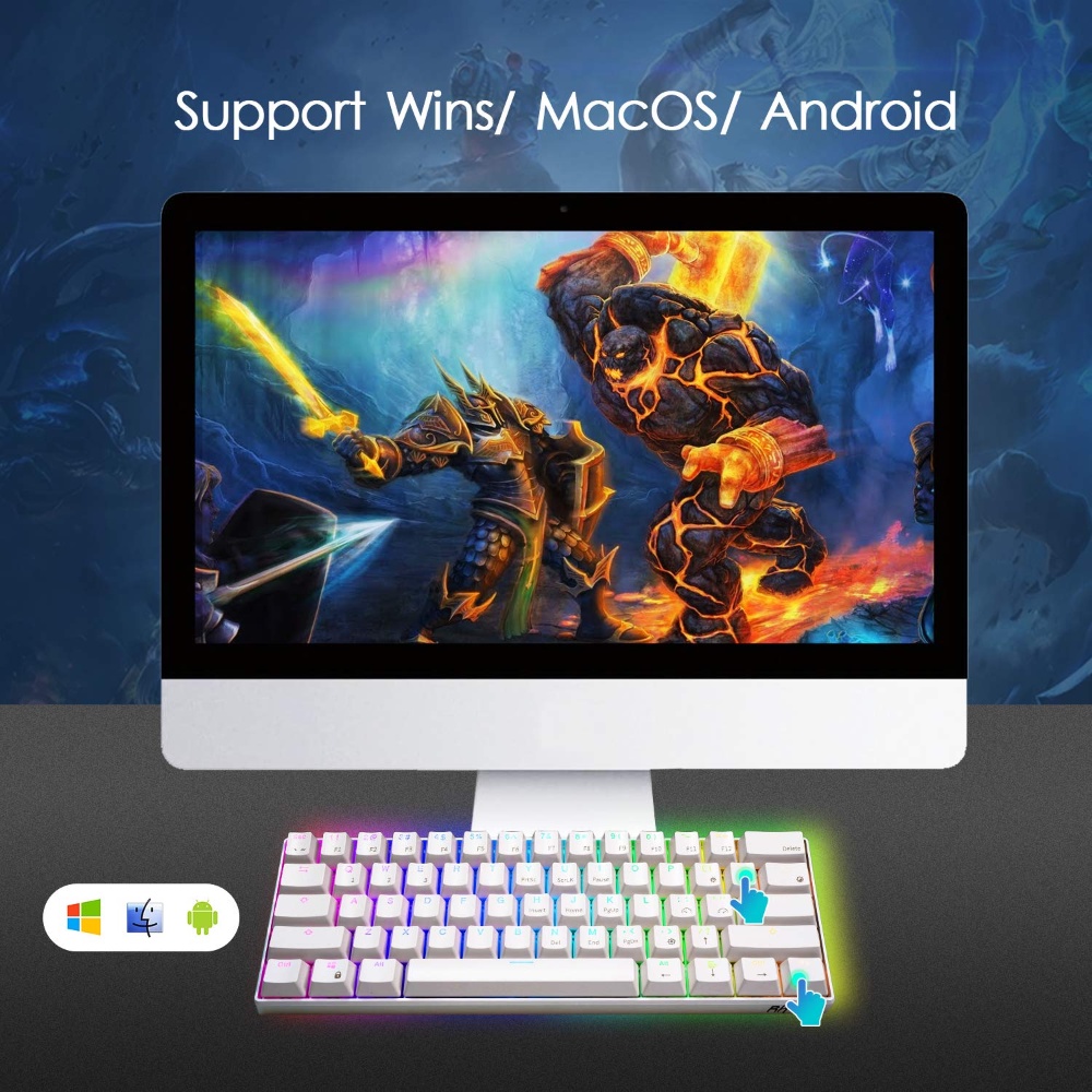 【Beli dua diskon 20%】 RK61 Wireless Bluetooth 61 Keys RGB Backlight 3 Modes Hotswap Gaming Mechanical Keyboard for PC Royal Kludge