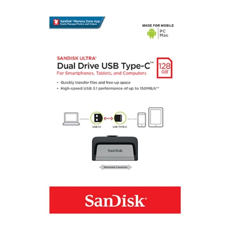 SanDisk Ultra Dual Drive OTG 128GB USB3.1 Type C Flash Drive Original